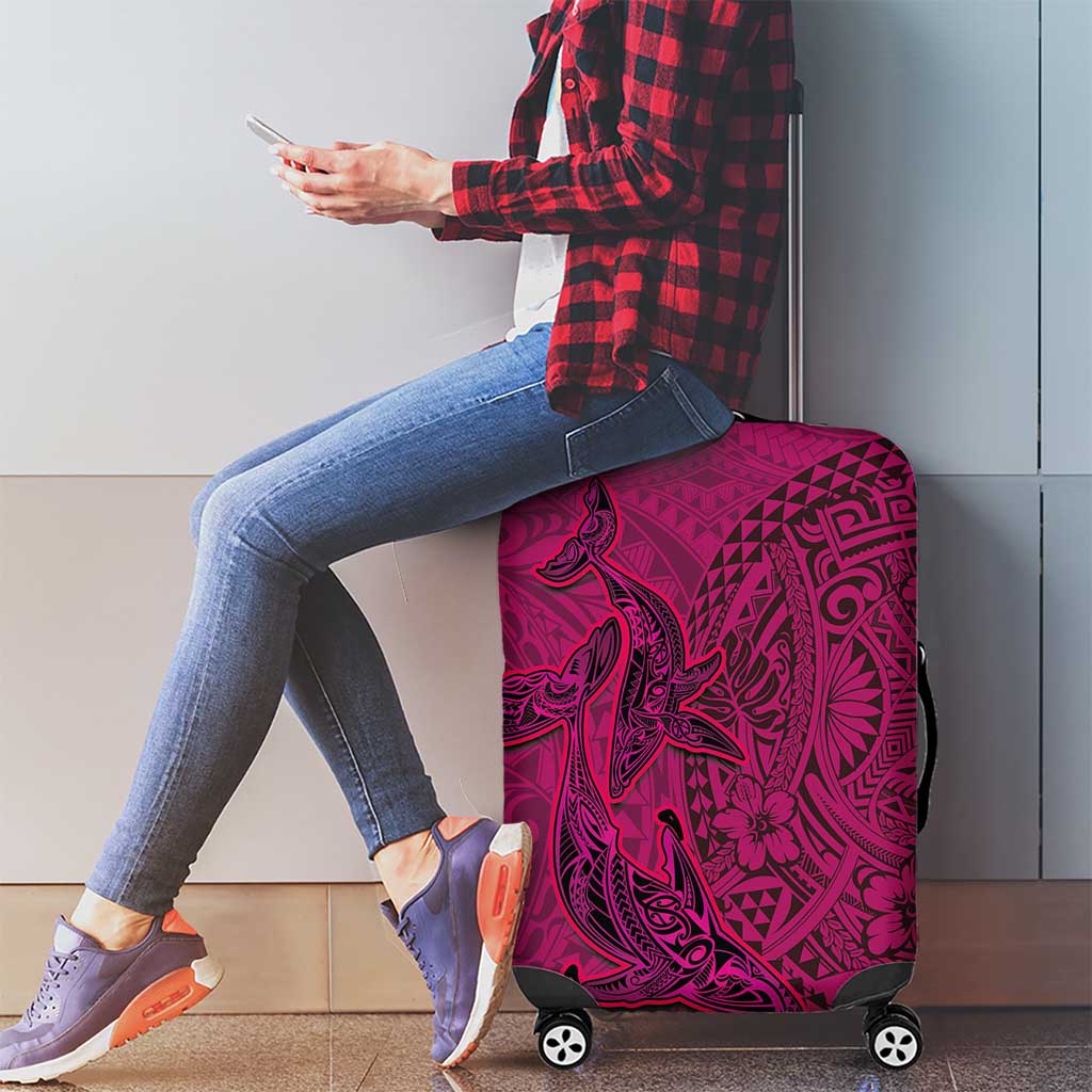 Hawaiian Whales Polynesian Art Motifs Luggage Cover Pink Color - Polynesian Pride