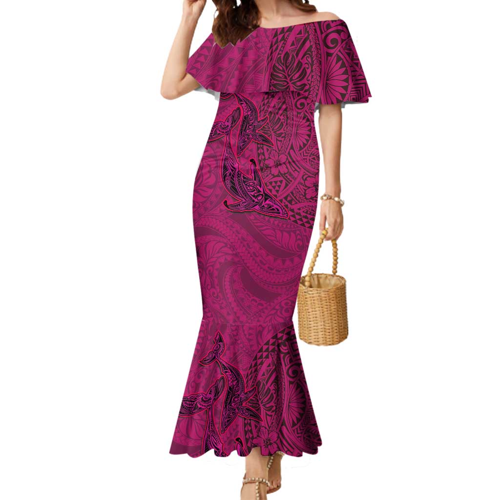 Hawaiian Whales Polynesian Art Motifs Mermaid Dress Pink Color - Polynesian Pride