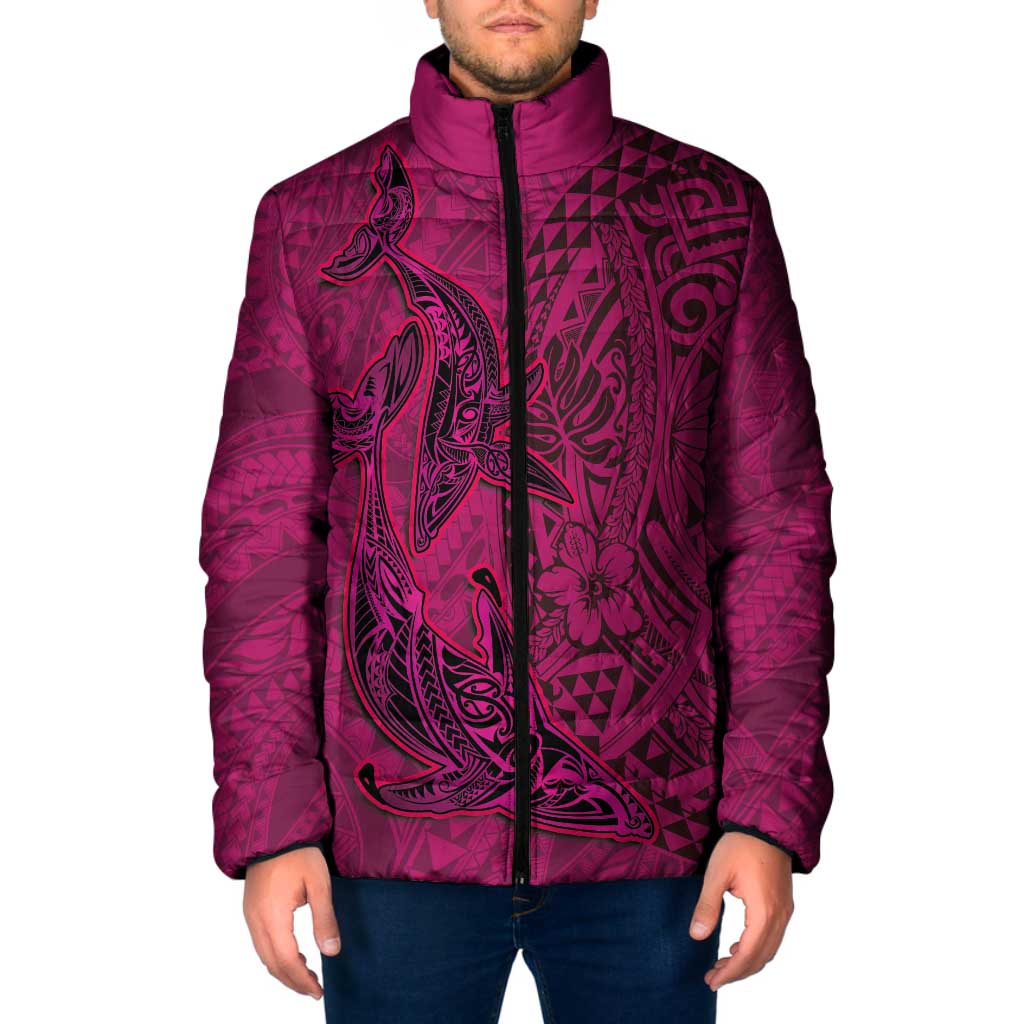 Hawaiian Whales Polynesian Art Motifs Padded Jacket Pink Color - Polynesian Pride