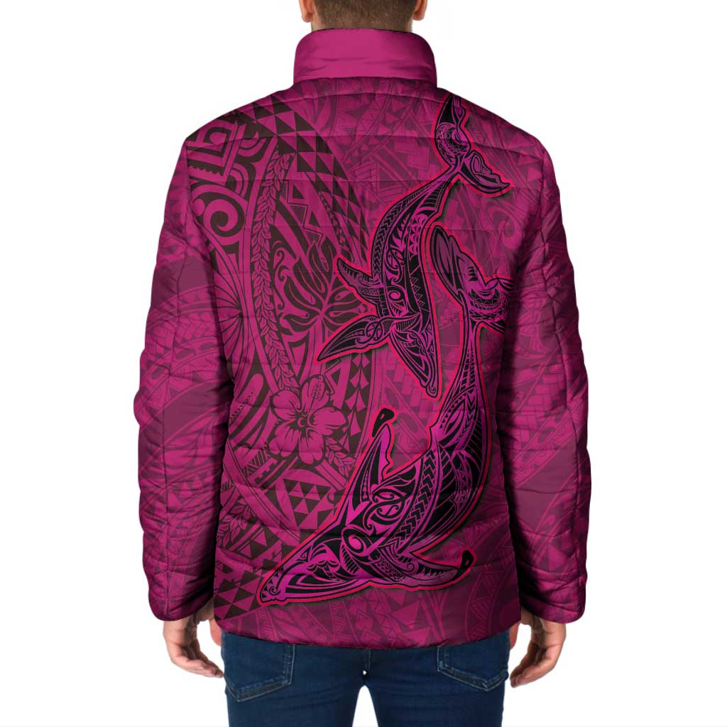Hawaiian Whales Polynesian Art Motifs Padded Jacket Pink Color - Polynesian Pride