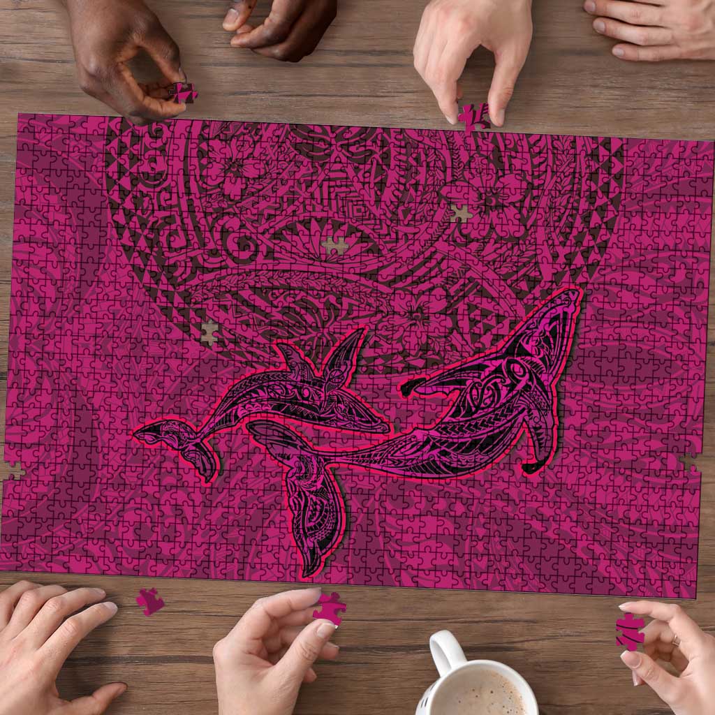 Hawaiian Whales Polynesian Art Motifs Puzzle Pink Color - Polynesian Pride