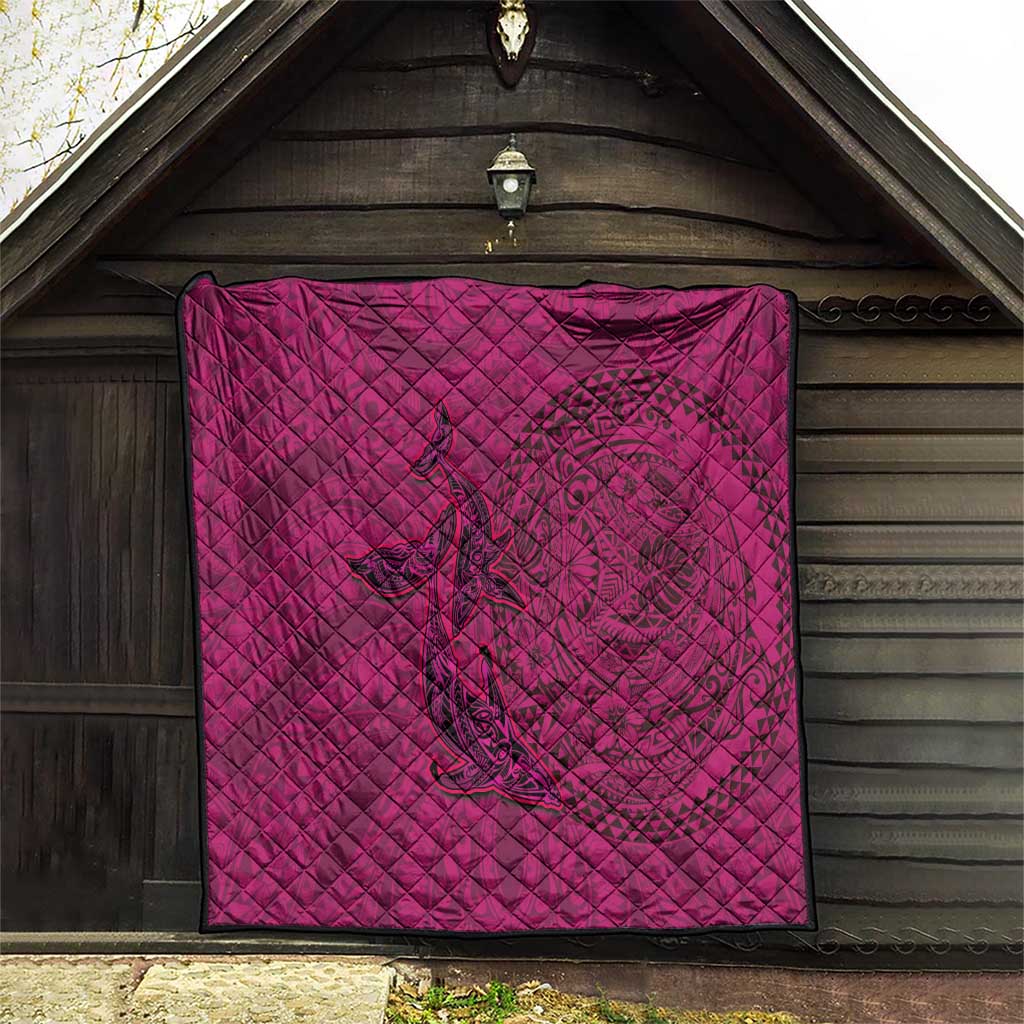 Hawaiian Whales Polynesian Art Motifs Quilt Pink Color - Polynesian Pride