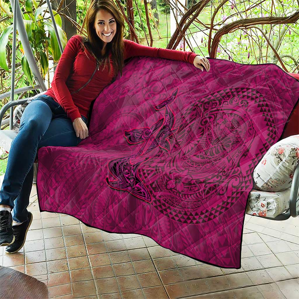 Hawaiian Whales Polynesian Art Motifs Quilt Pink Color - Polynesian Pride