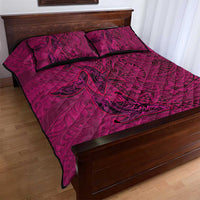 Hawaiian Whales Polynesian Art Motifs Quilt Bed Set Pink Color - Polynesian Pride