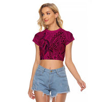 Hawaiian Whales Polynesian Art Motifs Raglan Cropped T Shirt Pink Color - Polynesian Pride