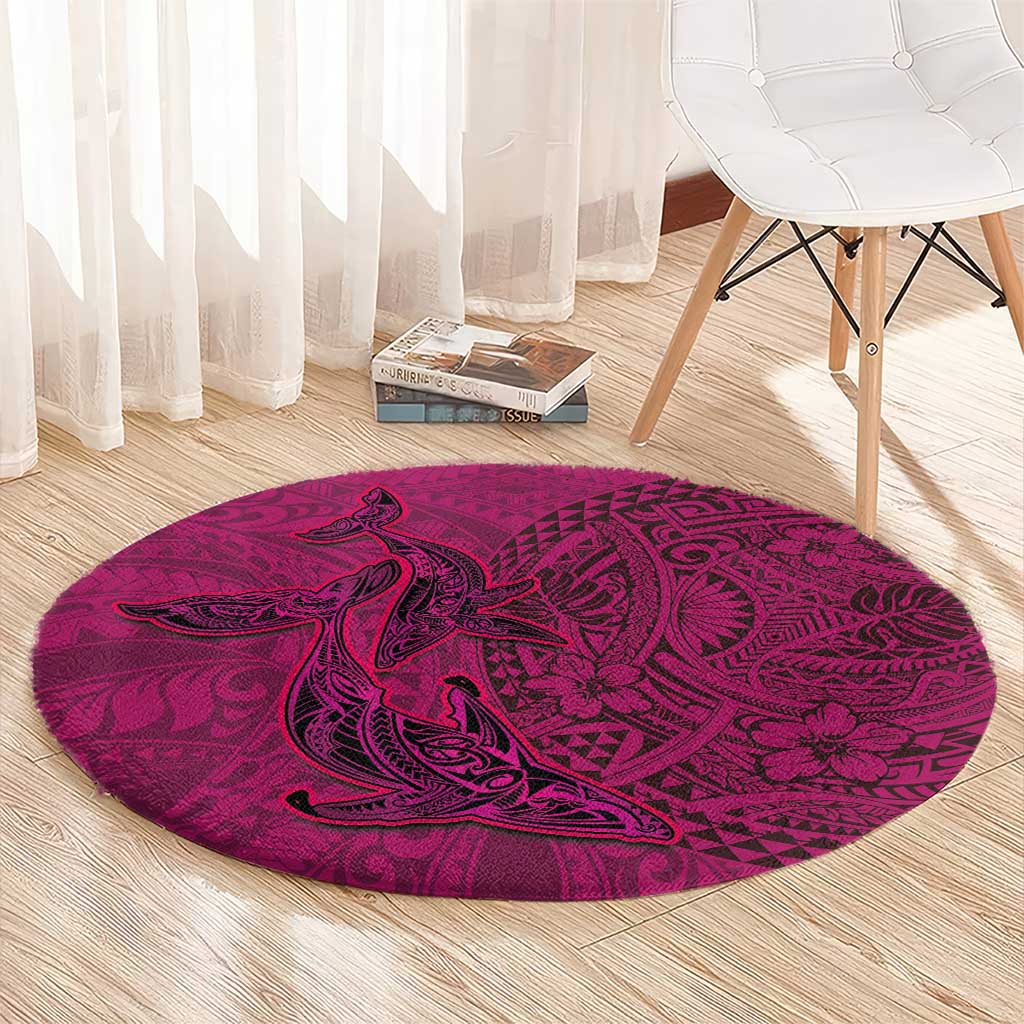 Hawaiian Whales Polynesian Art Motifs Round Carpet Pink Color - Polynesian Pride
