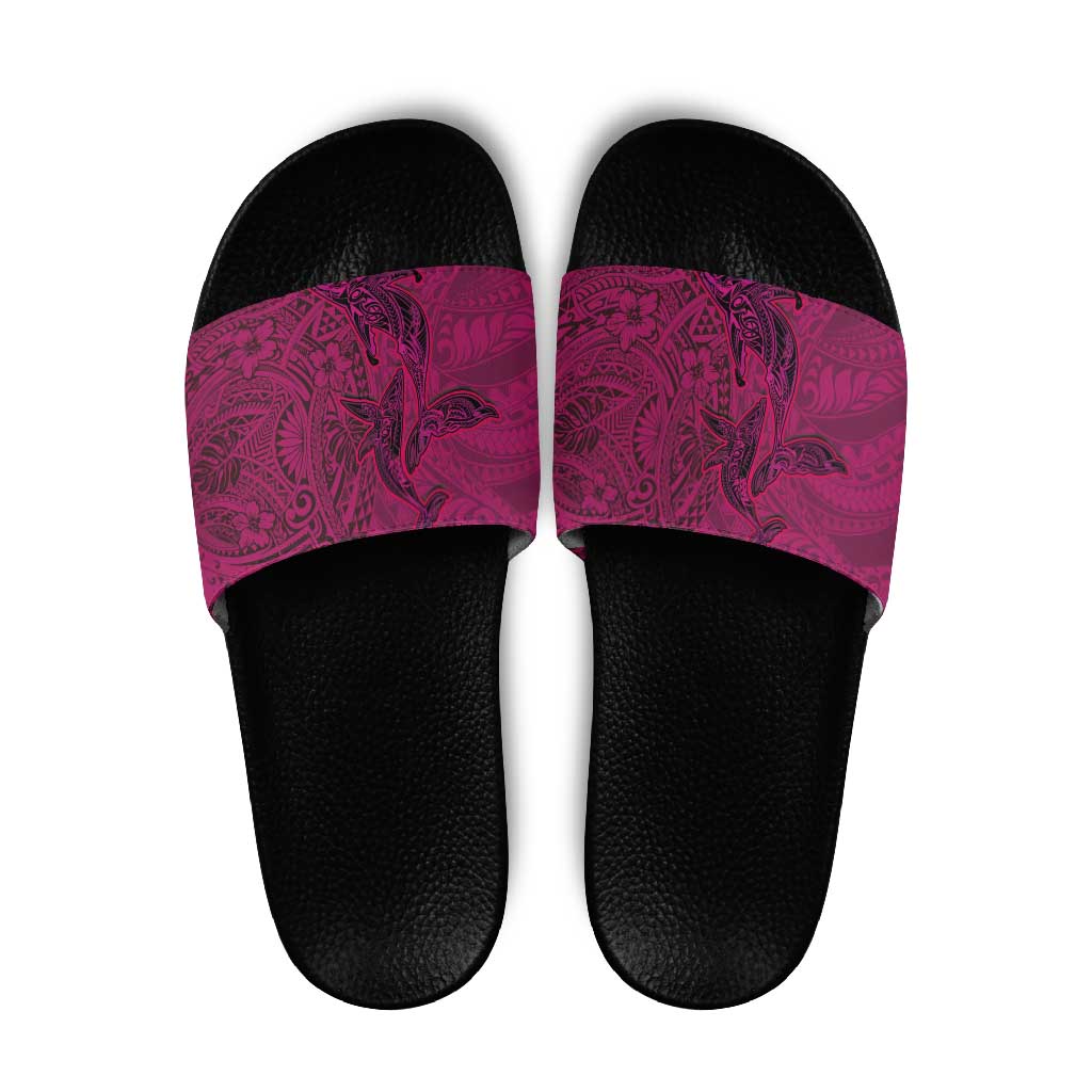 Hawaiian Whales Polynesian Art Motifs Slide Sandals Pink Color - Polynesian Pride