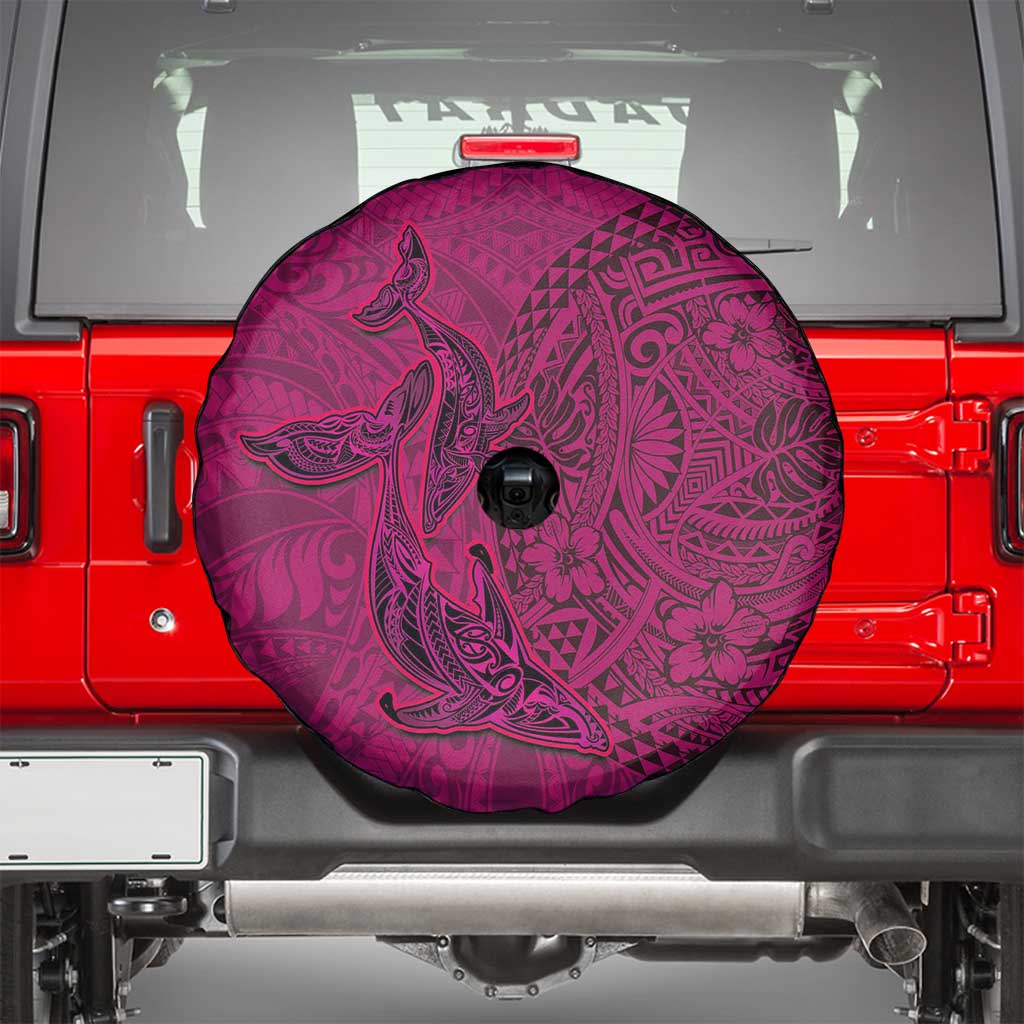 Hawaiian Whales Polynesian Art Motifs Spare Tire Cover Pink Color - Polynesian Pride