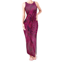Hawaiian Whales Polynesian Art Motifs Tank Maxi Dress Pink Color - Polynesian Pride
