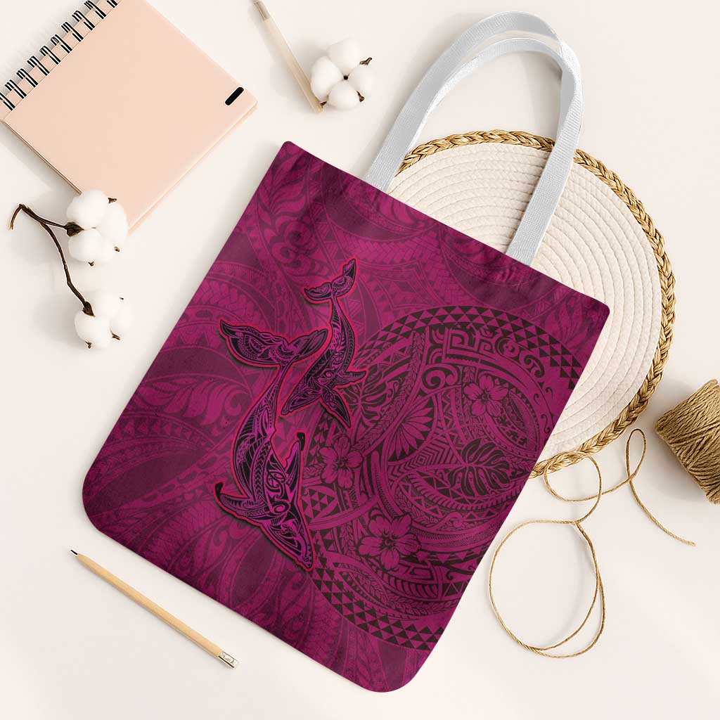 Hawaiian Whales Polynesian Art Motifs Tote Bag Pink Color - Polynesian Pride