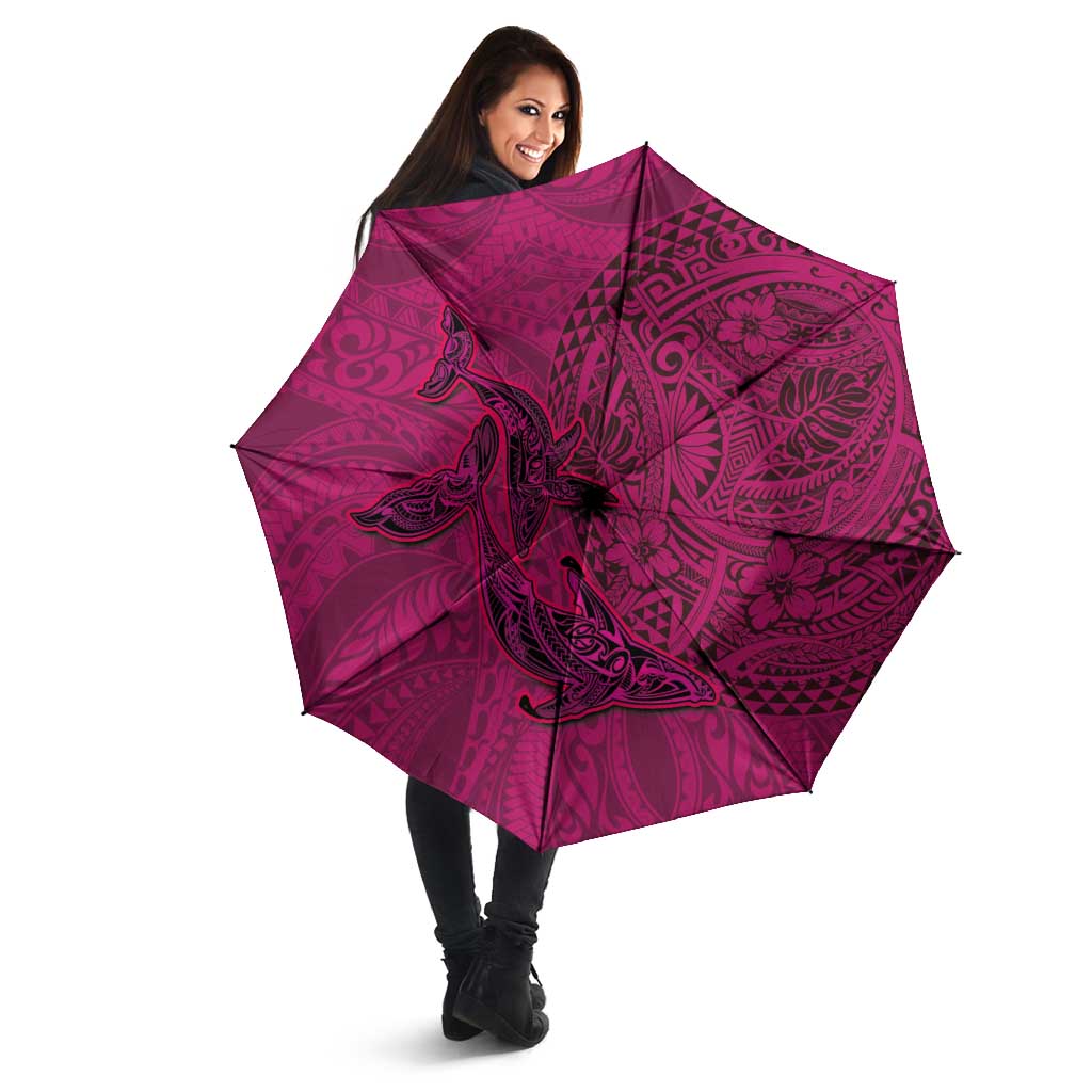 Hawaiian Whales Polynesian Art Motifs Umbrella Pink Color - Polynesian Pride