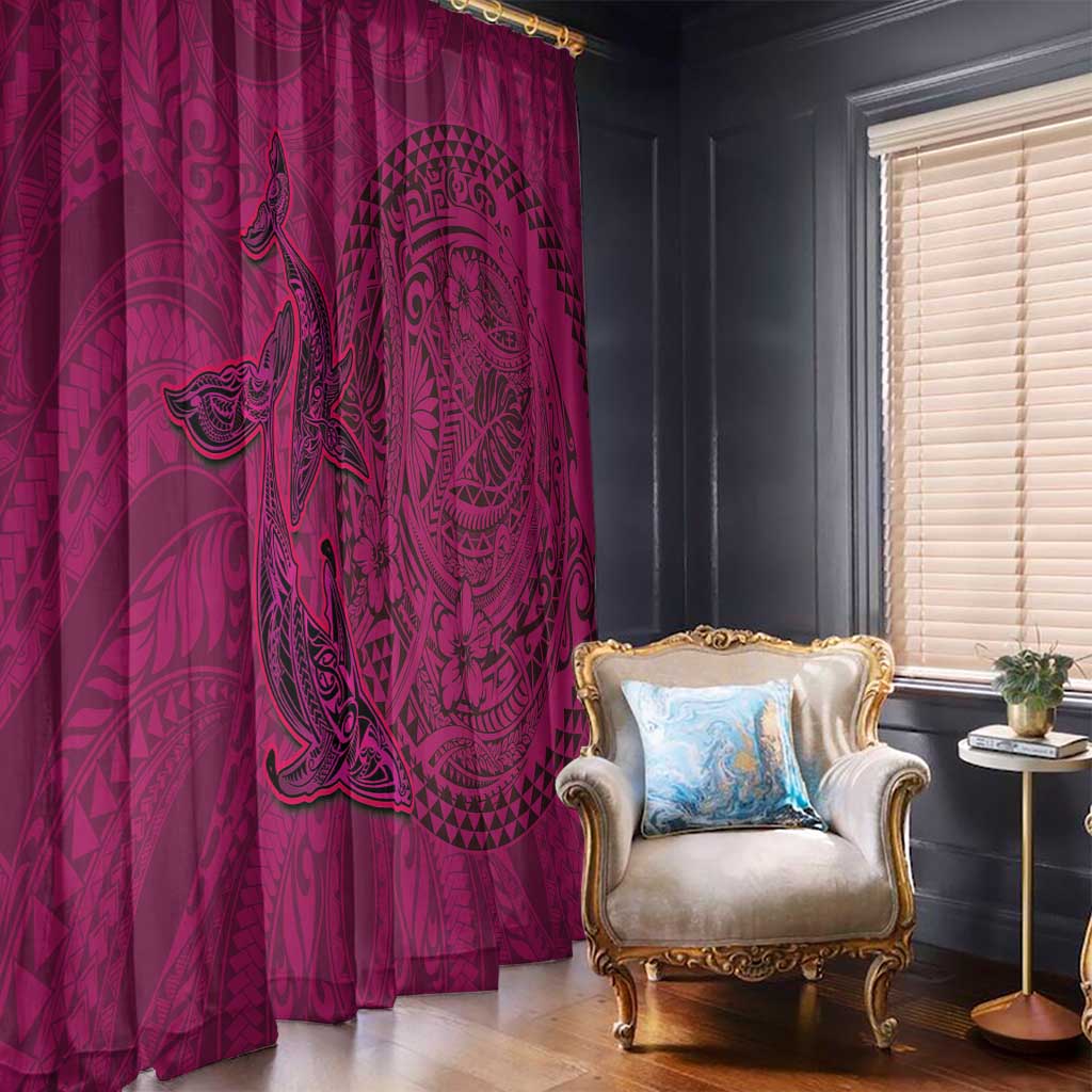 Hawaiian Whales Polynesian Art Motifs Window Curtain Pink Color - Polynesian Pride