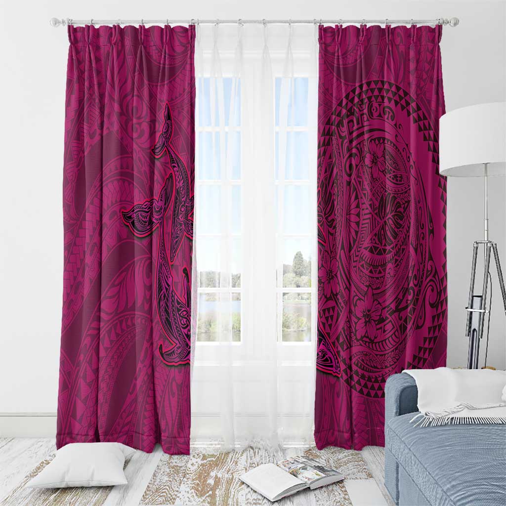 Hawaiian Whales Polynesian Art Motifs Window Curtain Pink Color - Polynesian Pride