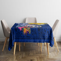 Custom Northern Mariana Islands Christmas Tablecloth Funny Santa Hug Latte Stone Ylang-ylang and Polynesia Pattern Blue LT03 - Polynesian Pride