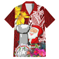 Custom Northern Mariana Islands Christmas Family Matching Puletasi Dress and Hawaiian Shirt Funny Santa Hug Latte Stone Ylang-ylang and Polynesia Pattern Red LT03 Dad's Shirt - Short Sleeve Red - Polynesian Pride