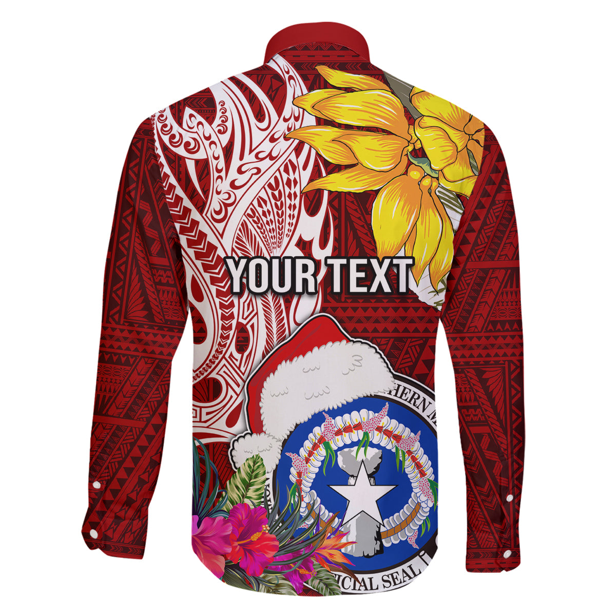 Custom Northern Mariana Islands Christmas Family Matching Tank Maxi Dress and Hawaiian Shirt Funny Santa Hug Latte Stone Ylang-ylang and Polynesia Pattern Red LT03 - Polynesian Pride