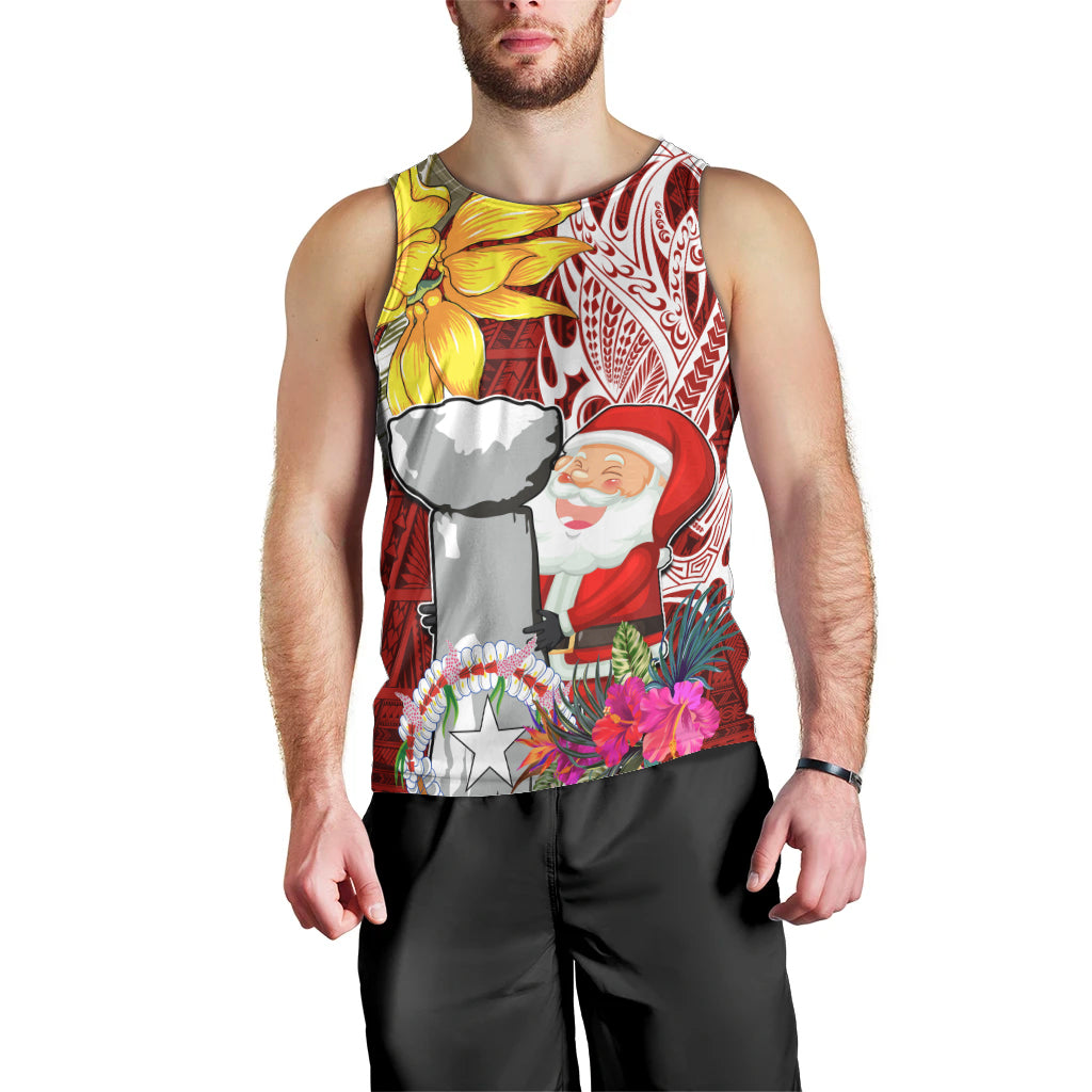 Custom Northern Mariana Islands Christmas Men Tank Top Funny Santa Hug Latte Stone Ylang-ylang and Polynesia Pattern Red LT03 - Polynesian Pride