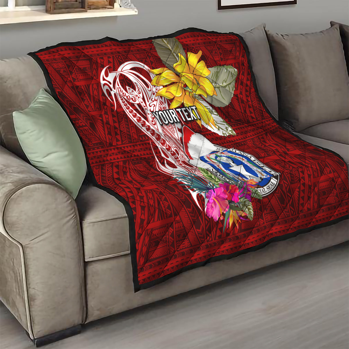 Custom Northern Mariana Islands Christmas Quilt Funny Santa Hug Latte Stone Ylang-ylang and Polynesia Pattern Red LT03 - Polynesian Pride