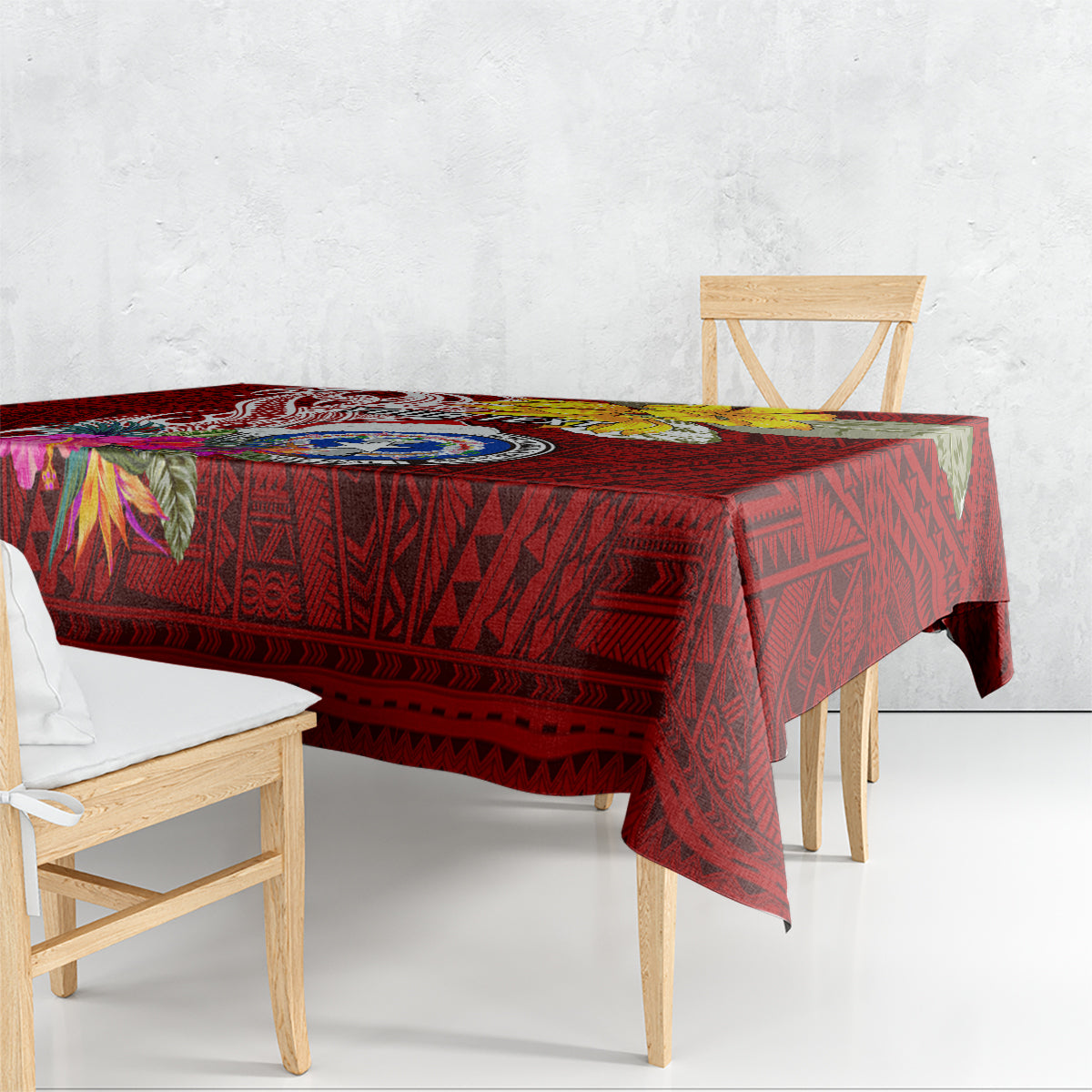 Custom Northern Mariana Islands Christmas Tablecloth Funny Santa Hug Latte Stone Ylang-ylang and Polynesia Pattern Red LT03 - Polynesian Pride