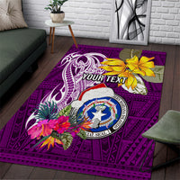 Custom Northern Mariana Islands Christmas Area Rug Funny Santa Hug Latte Stone Ylang-ylang and Polynesia Pattern Pink LT03 Pink - Polynesian Pride