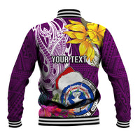Custom Northern Mariana Islands Christmas Baseball Jacket Funny Santa Hug Latte Stone Ylang-ylang and Polynesia Pattern Pink LT03 - Polynesian Pride