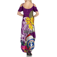 Custom Northern Mariana Islands Christmas Family Matching Summer Maxi Dress and Hawaiian Shirt Funny Santa Hug Latte Stone Ylang-ylang and Polynesia Pattern Pink LT03 - Polynesian Pride
