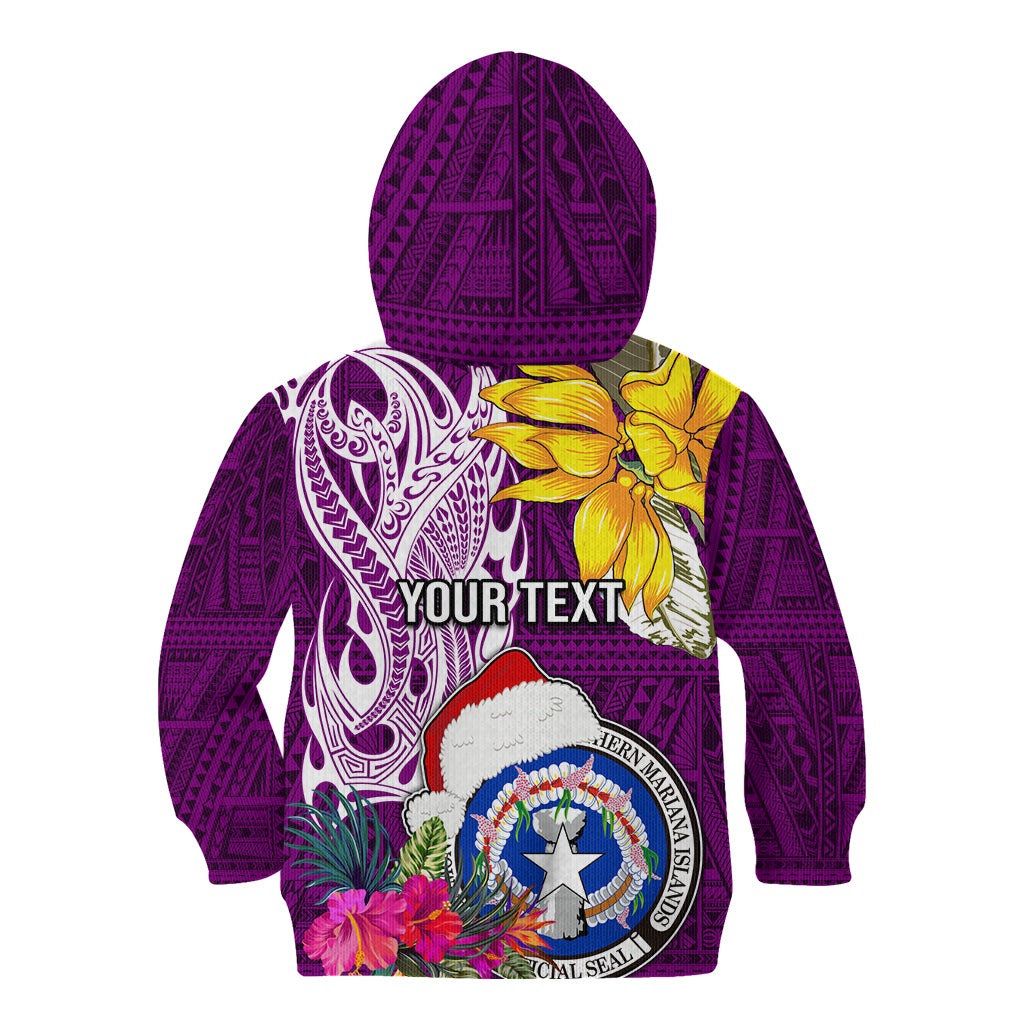 Custom Northern Mariana Islands Christmas Kid Hoodie Funny Santa Hug Latte Stone Ylang-ylang and Polynesia Pattern Pink LT03 - Polynesian Pride