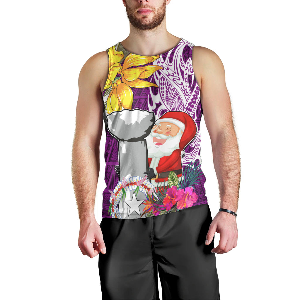 Custom Northern Mariana Islands Christmas Men Tank Top Funny Santa Hug Latte Stone Ylang-ylang and Polynesia Pattern Pink LT03 - Polynesian Pride