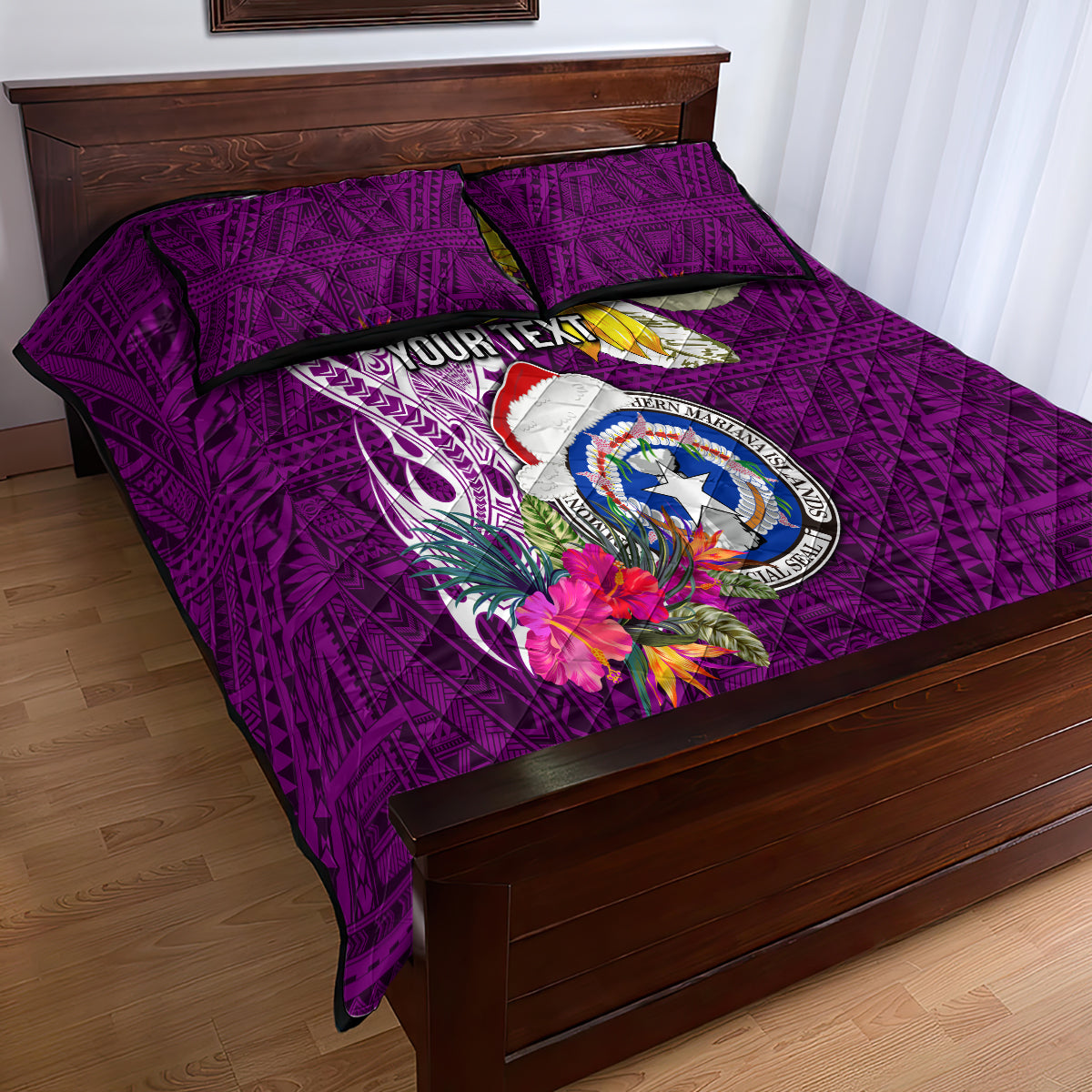 Custom Northern Mariana Islands Christmas Quilt Bed Set Funny Santa Hug Latte Stone Ylang-ylang and Polynesia Pattern Pink LT03 - Polynesian Pride
