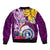Custom Northern Mariana Islands Christmas Sleeve Zip Bomber Jacket Funny Santa Hug Latte Stone Ylang-ylang and Polynesia Pattern Pink LT03 - Polynesian Pride