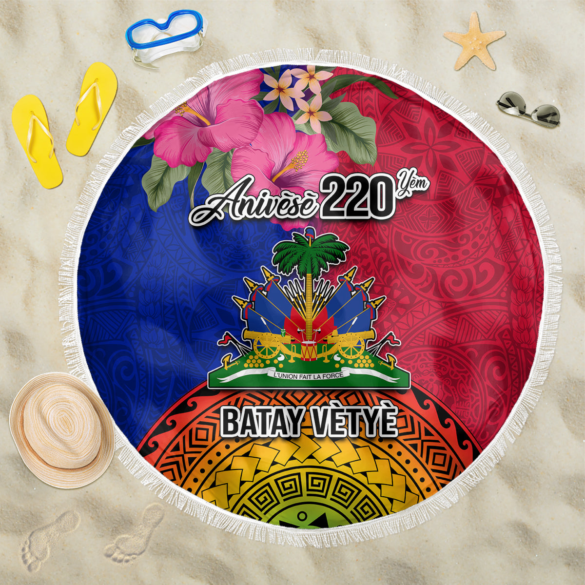 Haiti Battle of Vertieres Beach Blanket The Haitian Revolution 220th Anniversary Polynesian Style LT03 One Size 150cm Red - Polynesian Pride