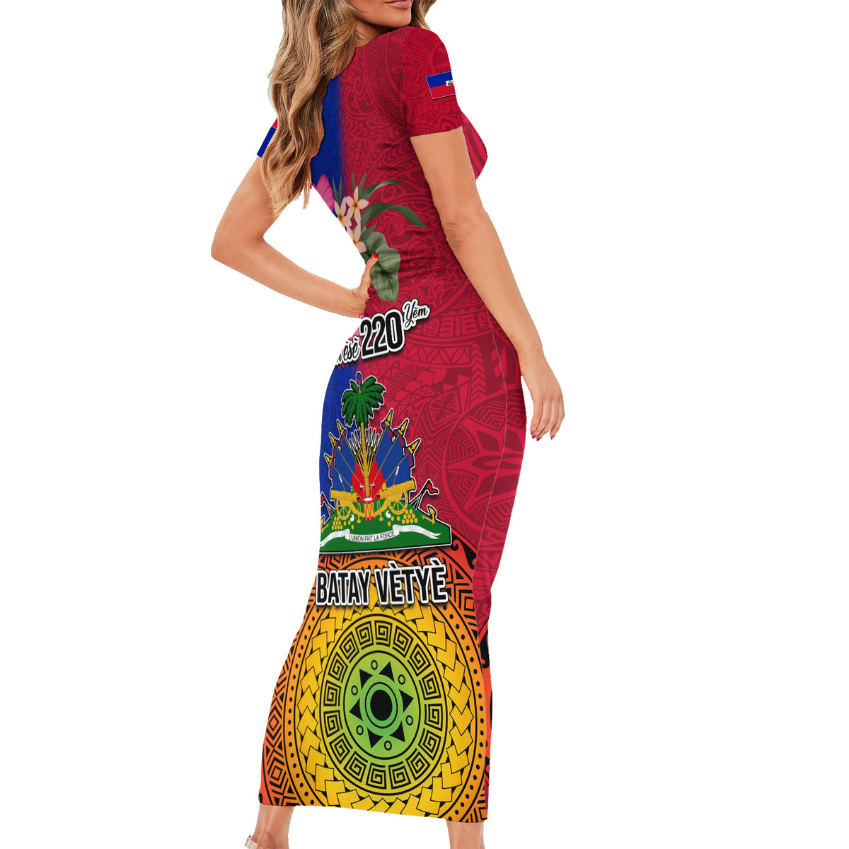 Haiti Battle of Vertieres Short Sleeve Bodycon Dress The Haitian Revolution 220th Anniversary Polynesian Style LT03 - Polynesian Pride