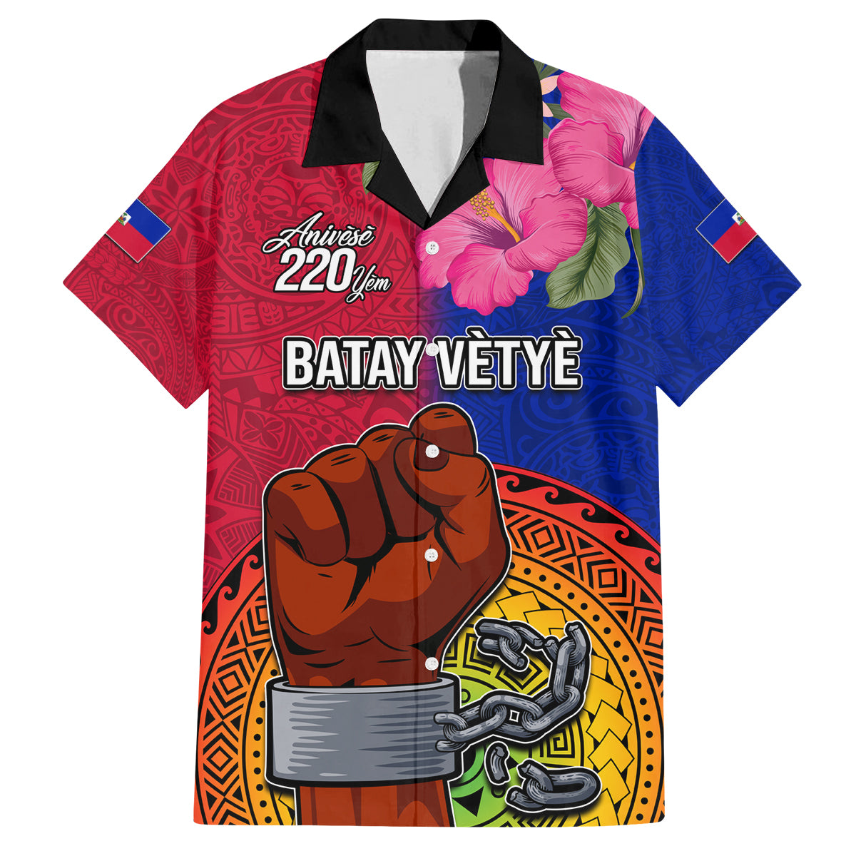 Personalised Haiti Battle of Vertieres Family Matching Off Shoulder Long Sleeve Dress and Hawaiian Shirt The Haitian Revolution 220th Anniversary Polynesian Style LT03 Dad's Shirt - Short Sleeve Red - Polynesian Pride