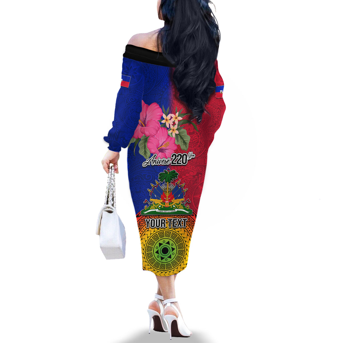 Personalised Haiti Battle of Vertieres Family Matching Off Shoulder Long Sleeve Dress and Hawaiian Shirt The Haitian Revolution 220th Anniversary Polynesian Style LT03 - Polynesian Pride