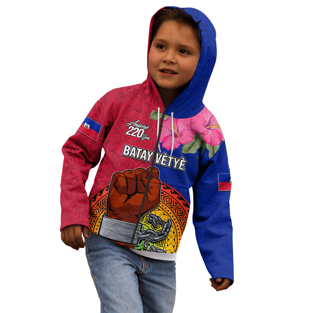 Personalised Haiti Battle of Vertieres Kid Hoodie The Haitian Revolution 220th Anniversary Polynesian Style LT03 - Polynesian Pride