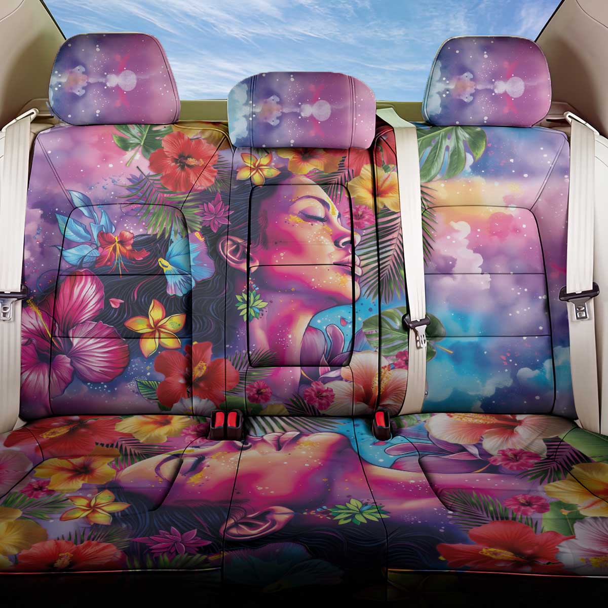 Polynesian Women Back Car Seat Cover Tropical Plant - Vibrant Surreal Dreamscape Vibe LT03 One Size Pink-Purple - Polynesian Pride
