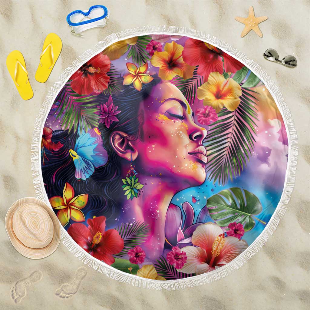 Polynesian Women Beach Blanket Tropical Plant - Vibrant Surreal Dreamscape Vibe LT03 One Size 150cm Pink-Purple - Polynesian Pride