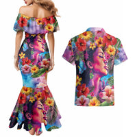 Polynesian Women Couples Matching Mermaid Dress and Hawaiian Shirt Tropical Plant - Vibrant Surreal Dreamscape Vibe LT03 - Polynesian Pride