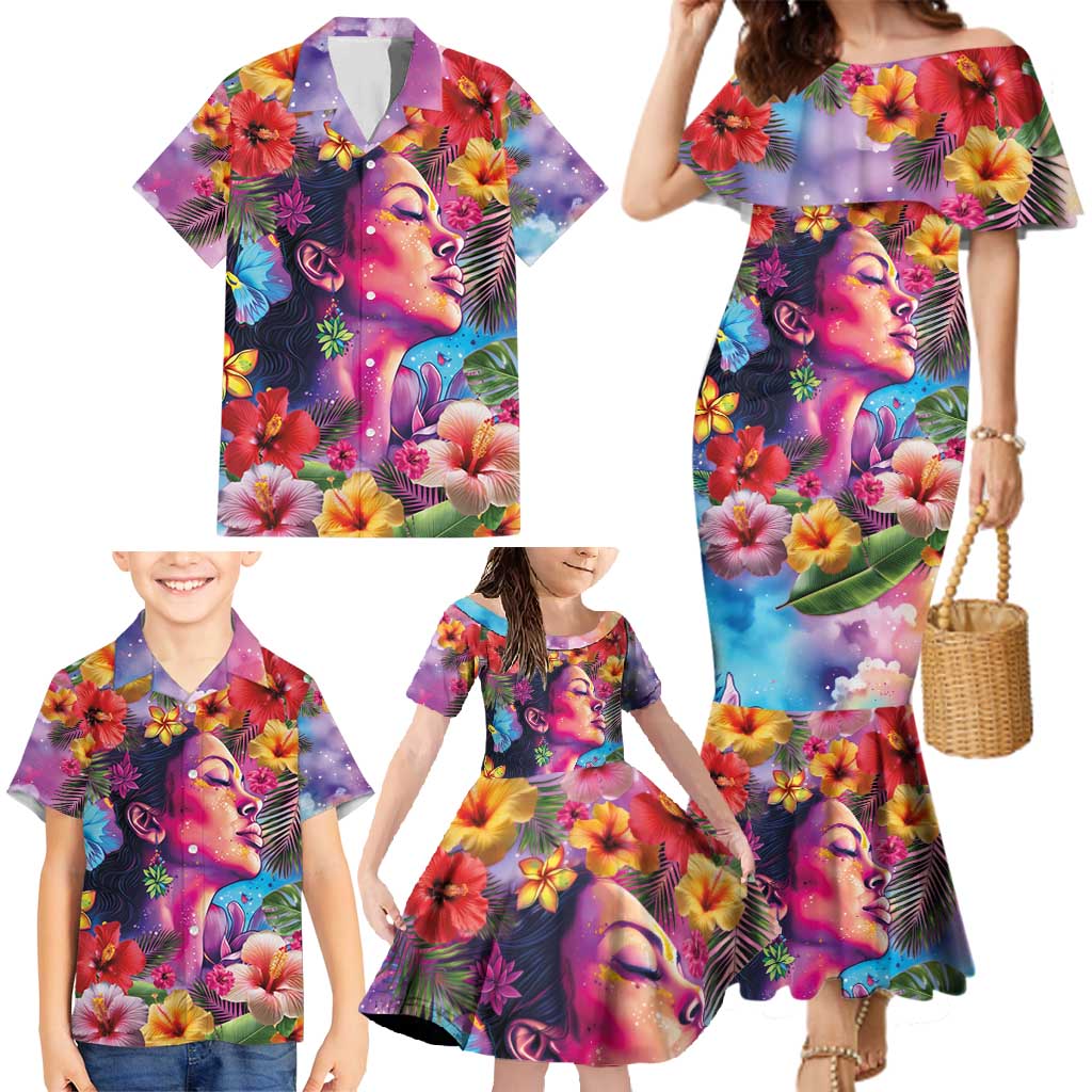 Polynesian Women Family Matching Mermaid Dress and Hawaiian Shirt Tropical Plant - Vibrant Surreal Dreamscape Vibe LT03 - Polynesian Pride