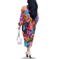 Polynesian Women Family Matching Off The Shoulder Long Sleeve Dress and Hawaiian Shirt Tropical Plant - Vibrant Surreal Dreamscape Vibe LT03 - Polynesian Pride