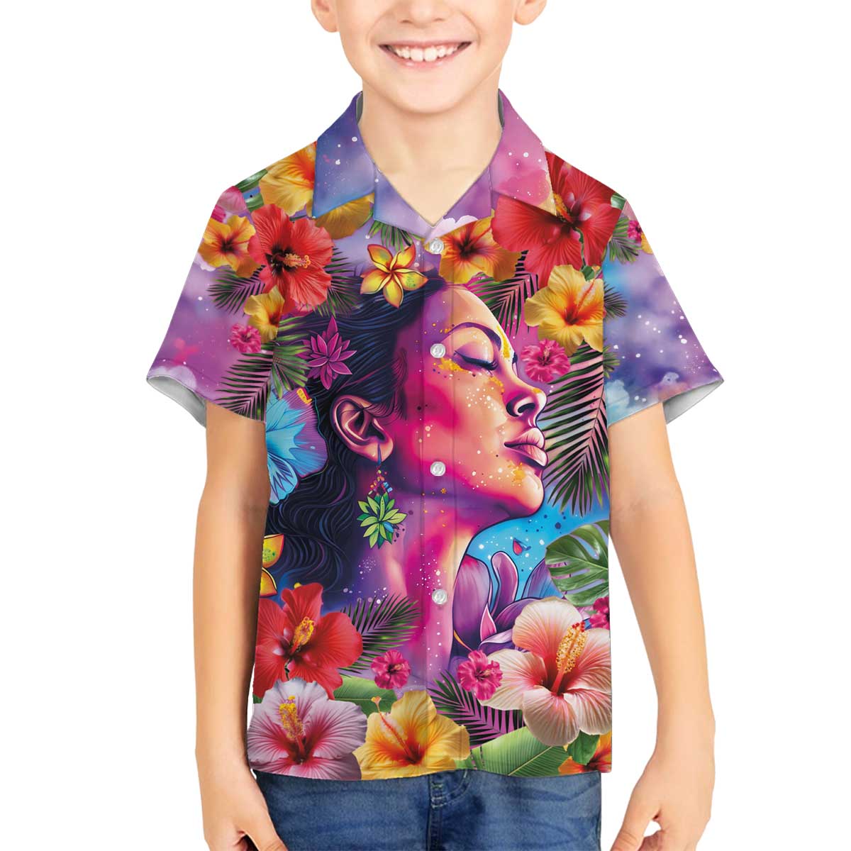 Polynesian Women Family Matching Off The Shoulder Long Sleeve Dress and Hawaiian Shirt Tropical Plant - Vibrant Surreal Dreamscape Vibe LT03 Son's Shirt Pink-Purple - Polynesian Pride