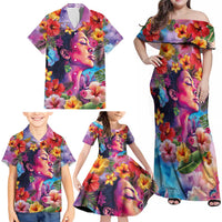 Polynesian Women Family Matching Off Shoulder Maxi Dress and Hawaiian Shirt Tropical Plant - Vibrant Surreal Dreamscape Vibe LT03 - Polynesian Pride