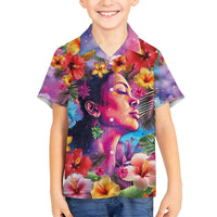Polynesian Women Family Matching Off Shoulder Short Dress and Hawaiian Shirt Tropical Plant - Vibrant Surreal Dreamscape Vibe LT03 Son's Shirt Pink-Purple - Polynesian Pride