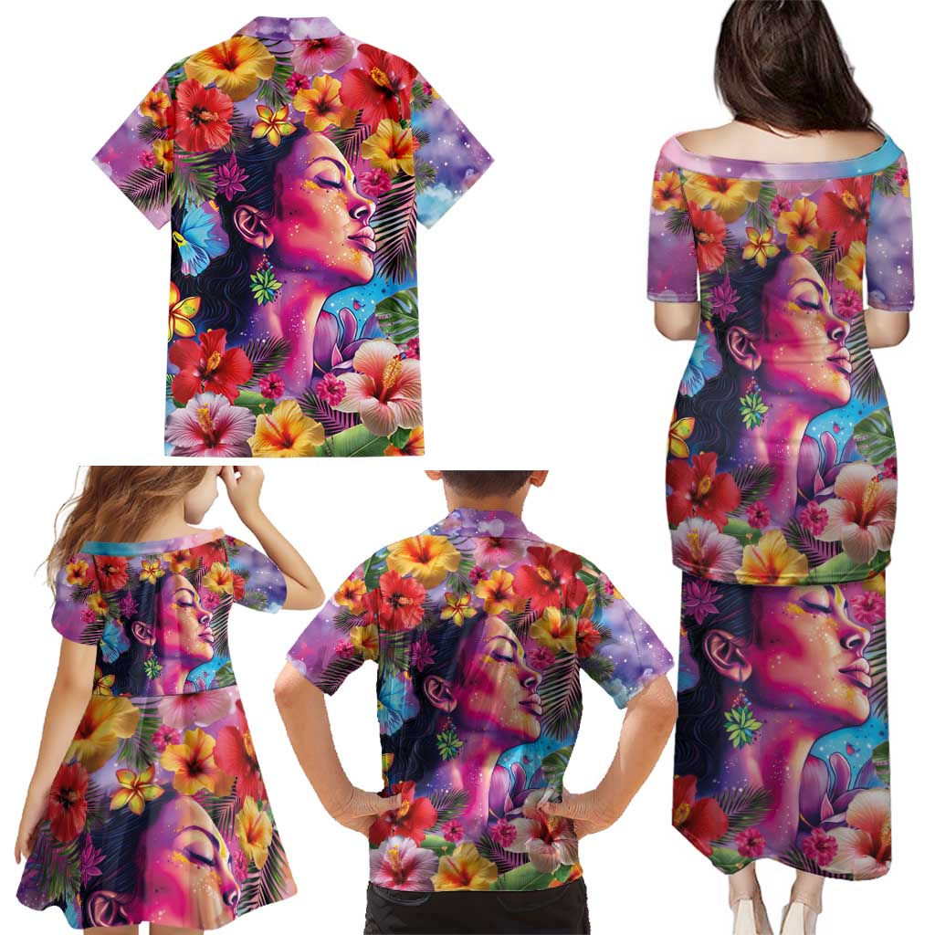 Polynesian Women Family Matching Puletasi and Hawaiian Shirt Tropical Plant - Vibrant Surreal Dreamscape Vibe LT03 - Polynesian Pride