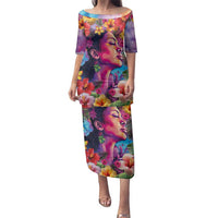 Polynesian Women Family Matching Puletasi and Hawaiian Shirt Tropical Plant - Vibrant Surreal Dreamscape Vibe LT03 Mom's Dress Pink-Purple - Polynesian Pride