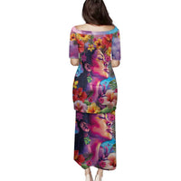 Polynesian Women Family Matching Puletasi and Hawaiian Shirt Tropical Plant - Vibrant Surreal Dreamscape Vibe LT03 - Polynesian Pride