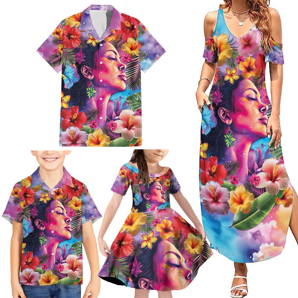Polynesian Women Family Matching Summer Maxi Dress and Hawaiian Shirt Tropical Plant - Vibrant Surreal Dreamscape Vibe LT03 - Polynesian Pride