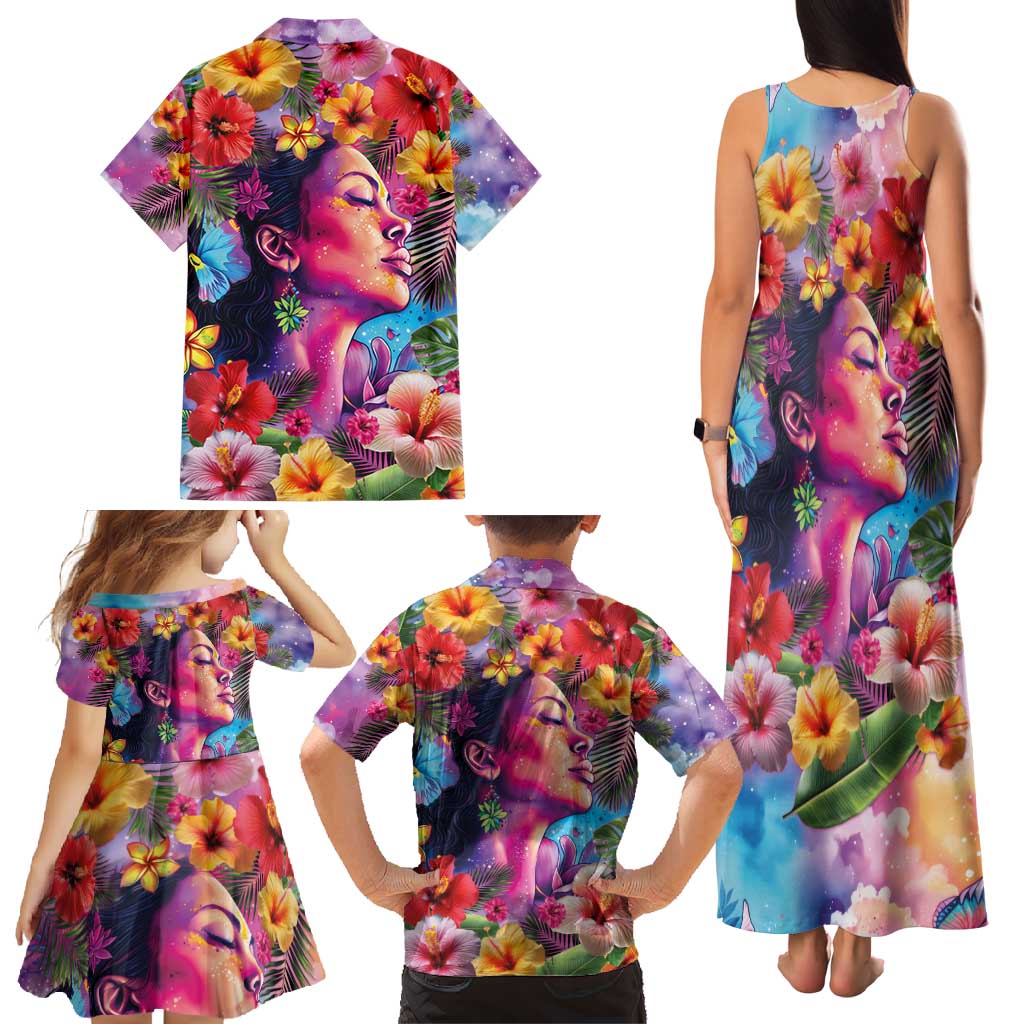 Polynesian Women Family Matching Tank Maxi Dress and Hawaiian Shirt Tropical Plant - Vibrant Surreal Dreamscape Vibe LT03 - Polynesian Pride