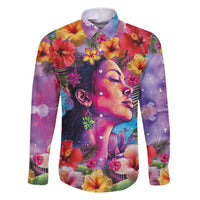 Polynesian Women Family Matching Tank Maxi Dress and Hawaiian Shirt Tropical Plant - Vibrant Surreal Dreamscape Vibe LT03 Dad's Shirt - Long Sleeve Pink-Purple - Polynesian Pride