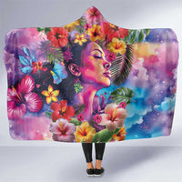 Polynesian Women Hooded Blanket Tropical Plant - Vibrant Surreal Dreamscape Vibe LT03 One Size Pink-Purple - Polynesian Pride